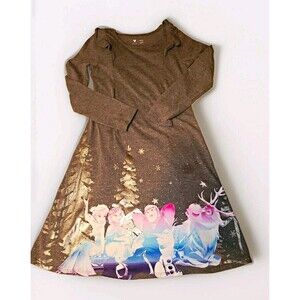 Disney Frozen II Girls Dress Size 10 Gray Elsa Anna Olaf Sven Silver
